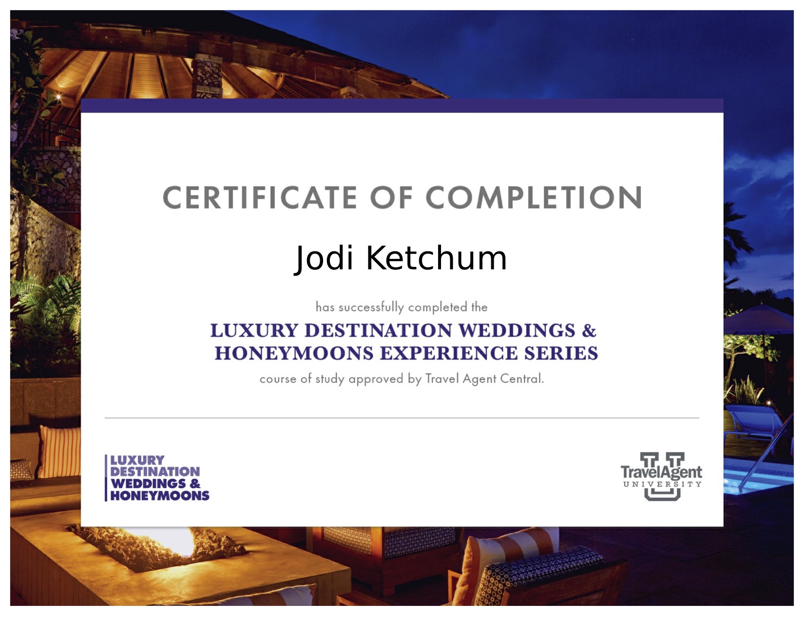 Luxury Destination Wedding certificate