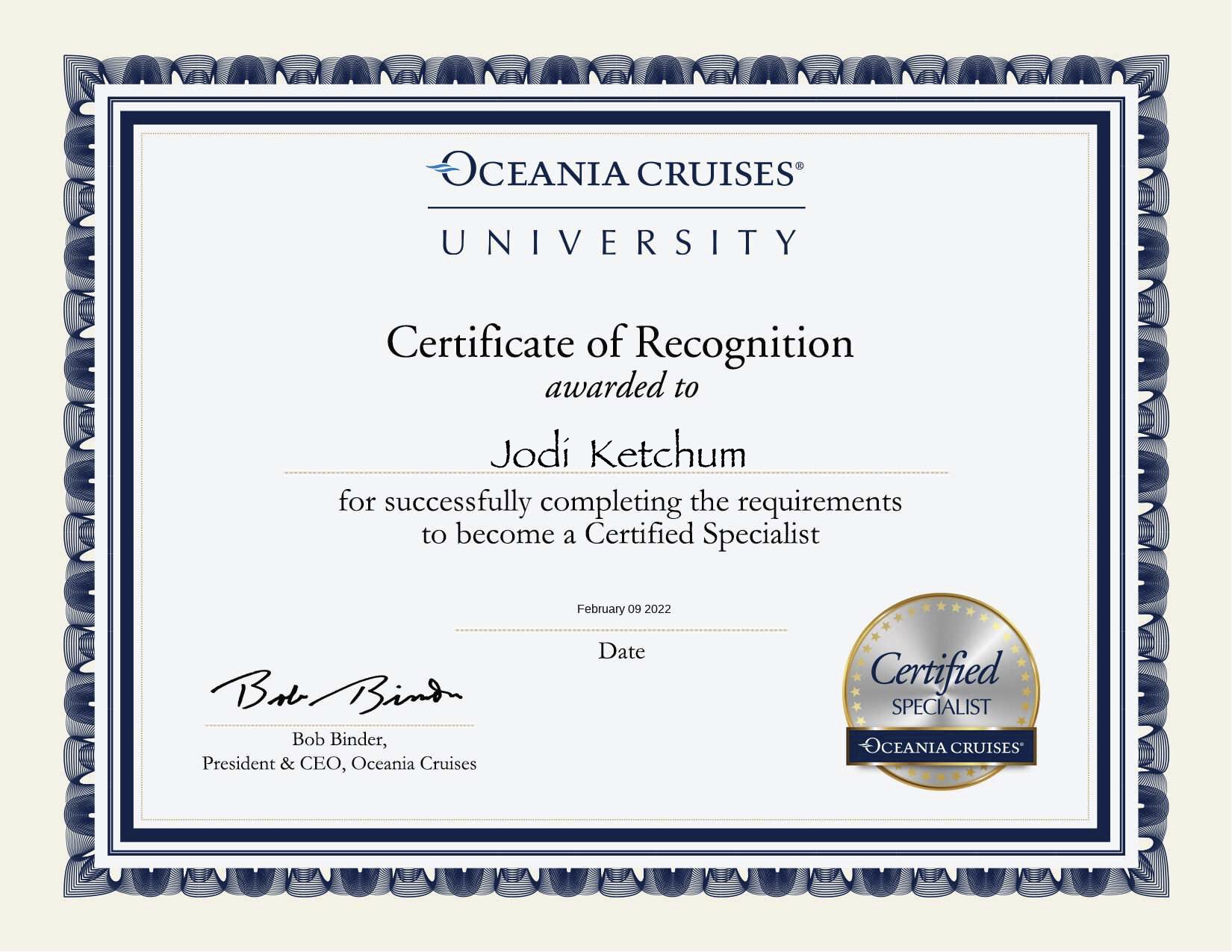 Oceania Cruises Certified Specialist